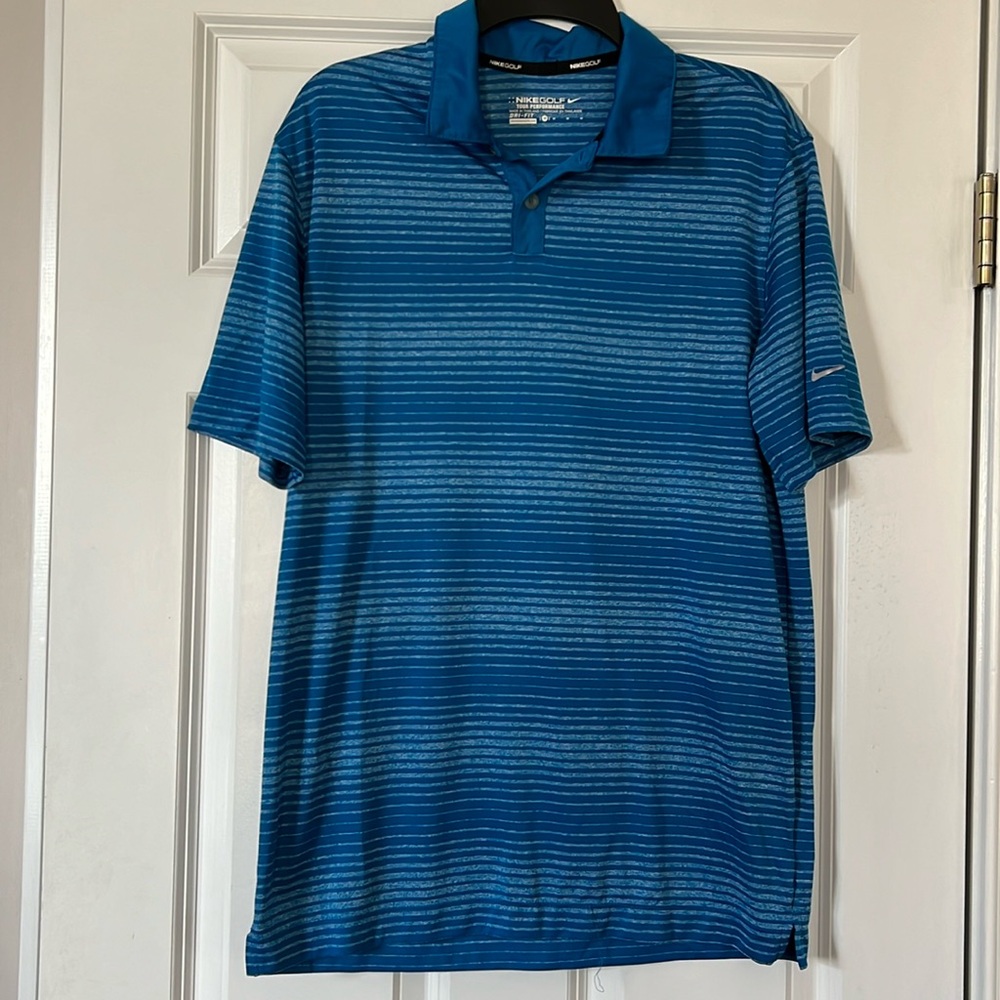 Mens Nike Golf Dri-Fit performance polo,  blue w/ striped pattern